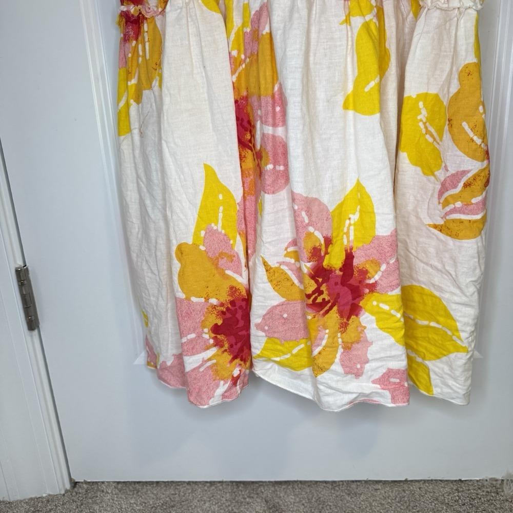 Free People Moonshine Midi Dress Floral Linen Blend Boho Yellow Pink White Small - Picture 6 of 14